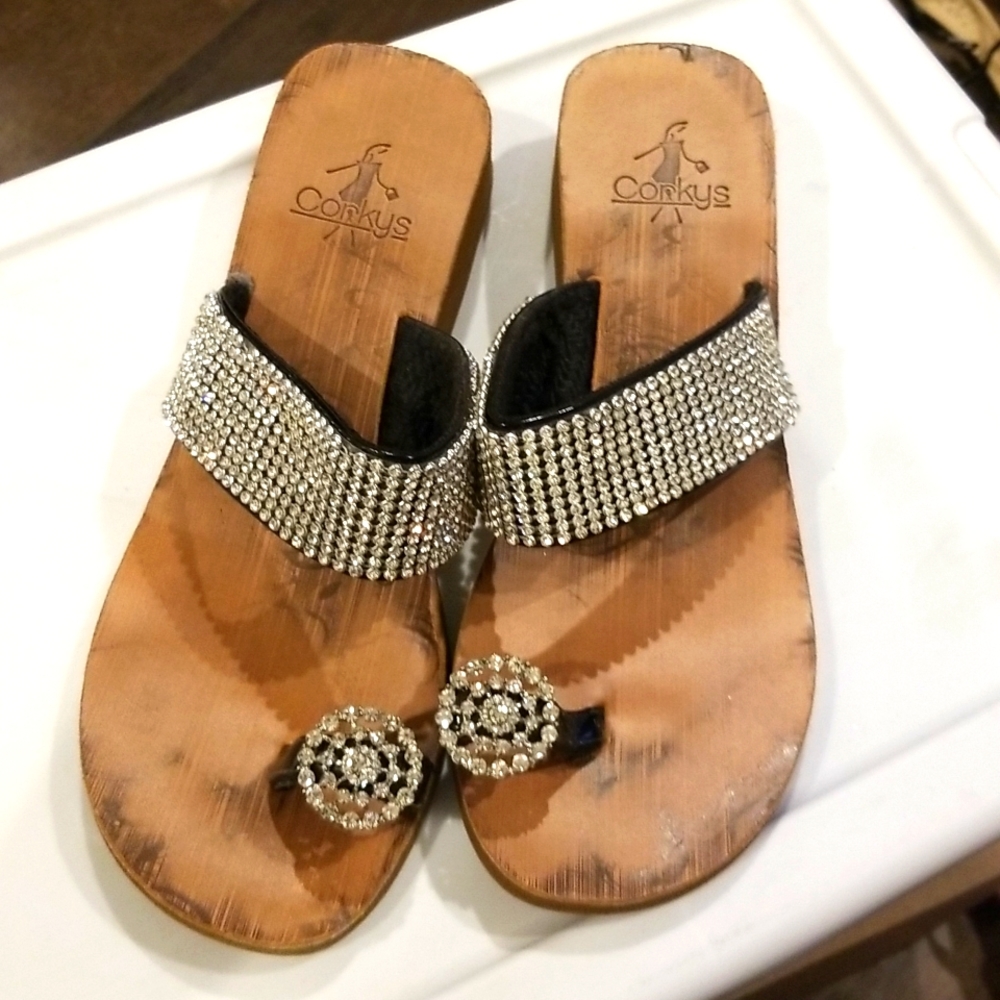 Blinged out black dandals
